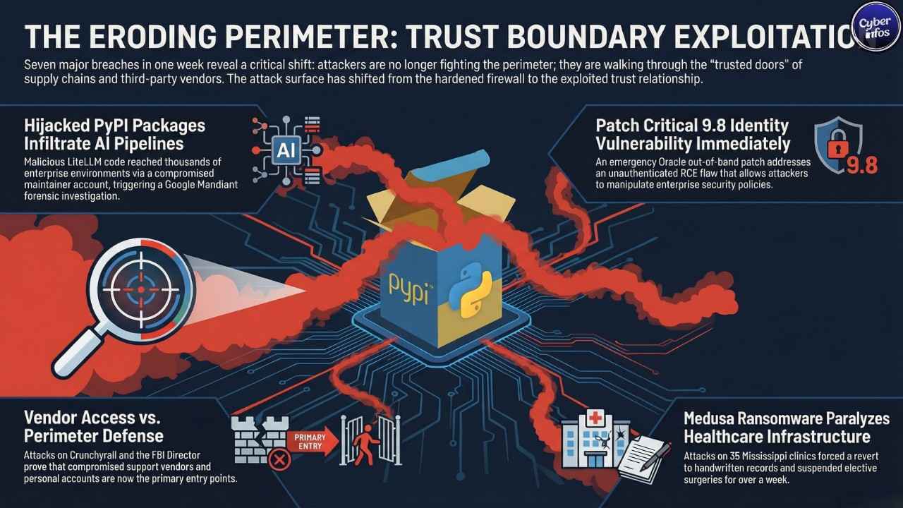 Step-by-step workflow diagram showing how the LiteLLM PyPI supply chain attack worked in March 2026 — from compromised maintainer account to enterprise AI pipeline credential exposure