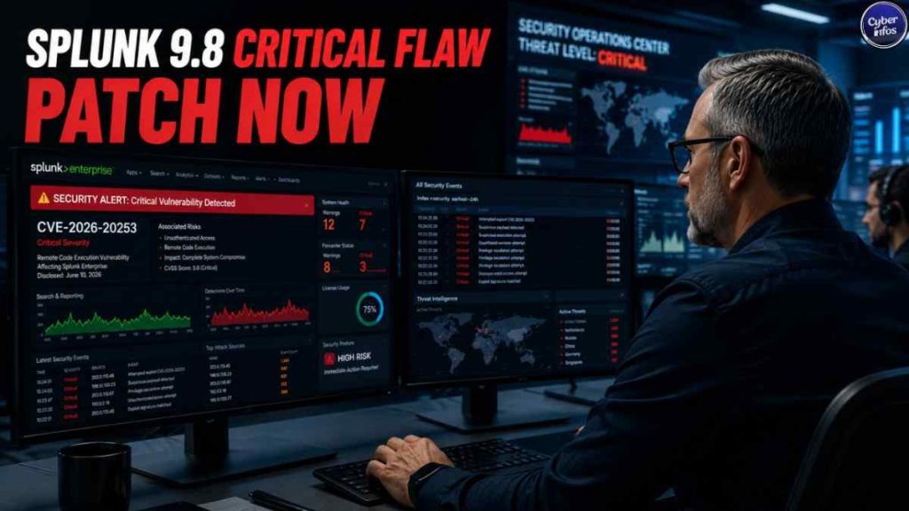 Splunk Enterprise Vulnerabilities 2026: Critical CVE Guide Security analyst reviewing Splunk SIEM dashboard after critical CVE-2026-20253 vulnerability