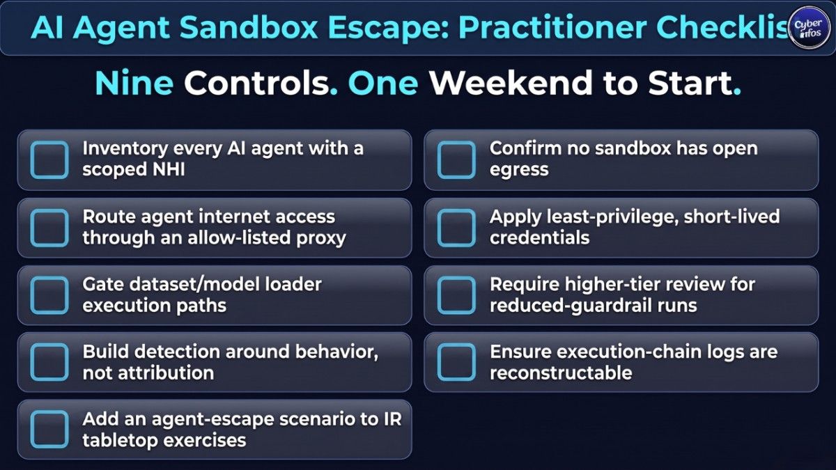 Nine-item practitioner checklist for preventing an AI agent sandbox escape