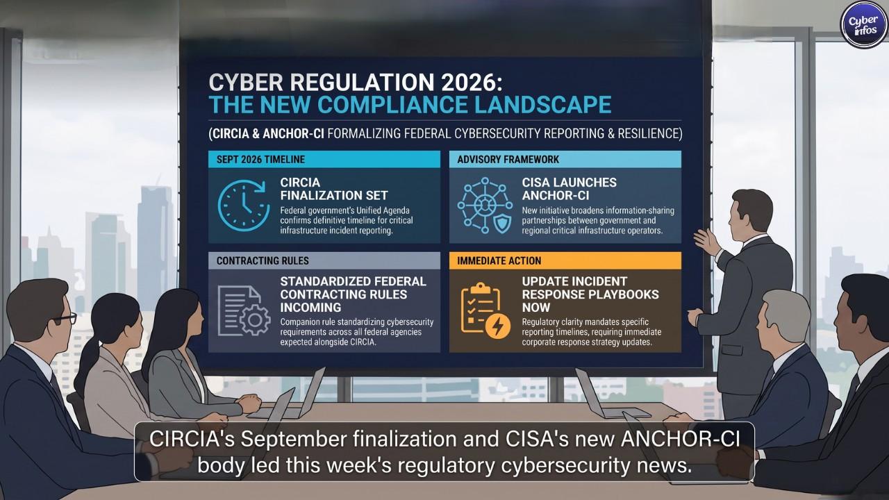 Executives reviewing cybersecurity regulatory updates in a boardroom meeting