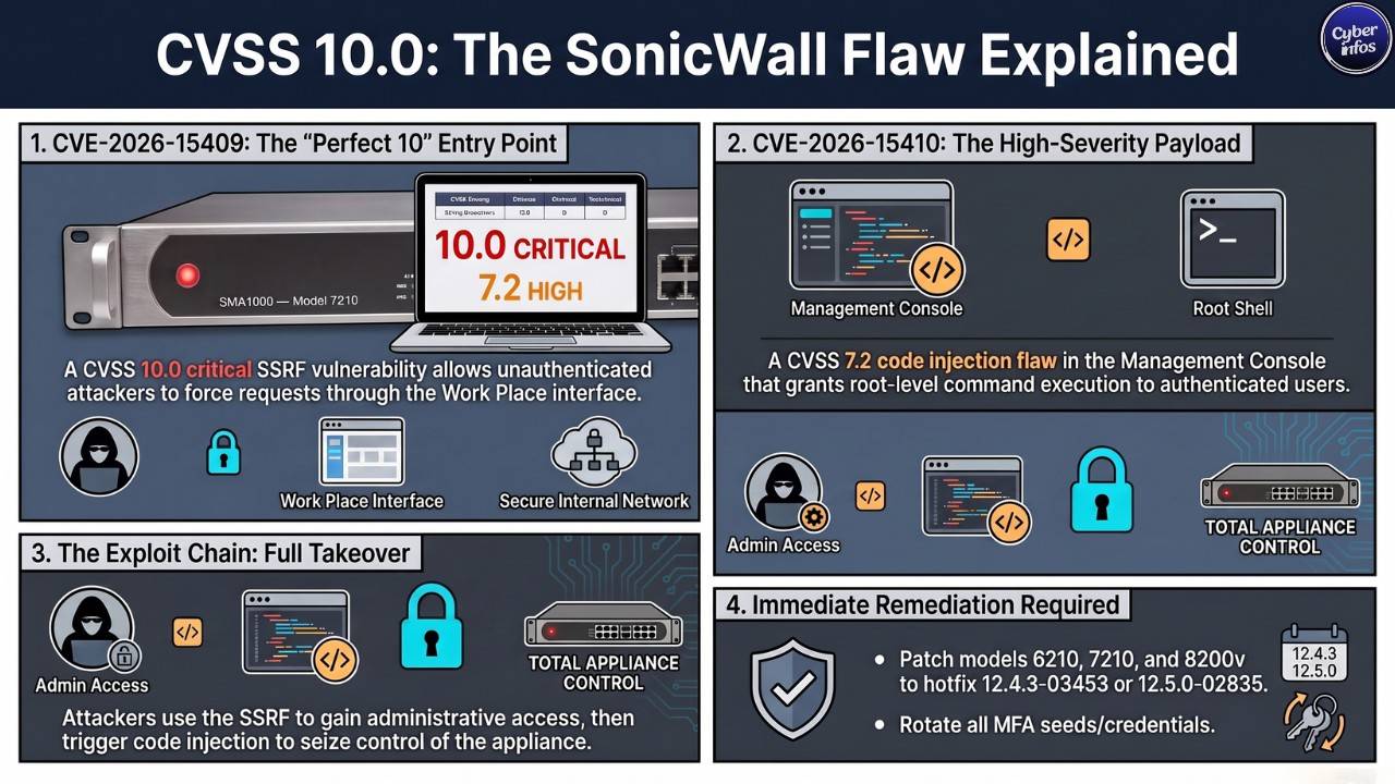 SonicWall SMA1000 vulnerability CVE-2026-15409 rated CVSS 10.0 critical severity